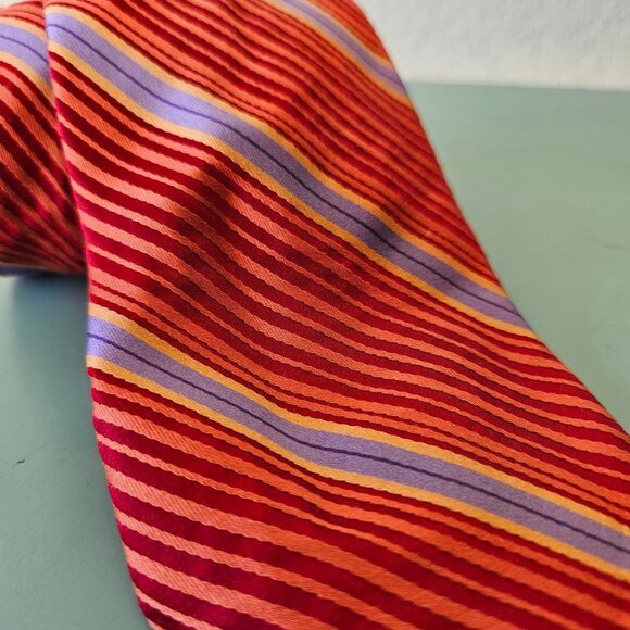 Ted Baker London Red Orange Purple Silk Striped Paisley Tie Necktie Made in USA - Picture 4 of 8